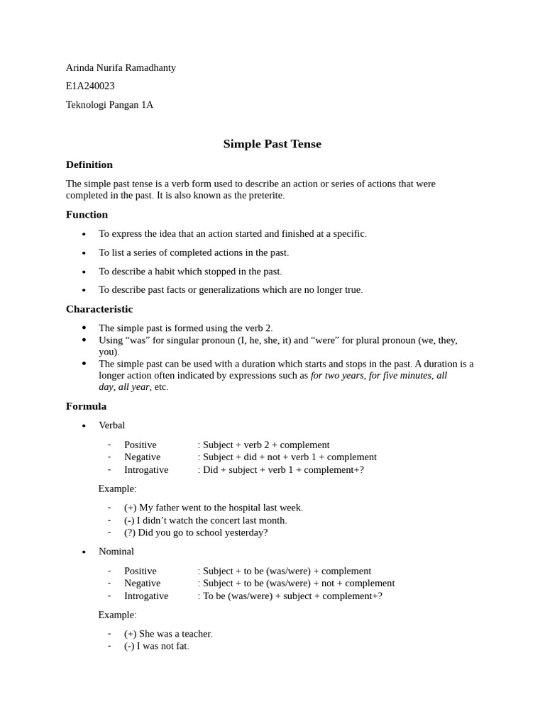 simple past tense | PDF | Verb | Grammatical Tense