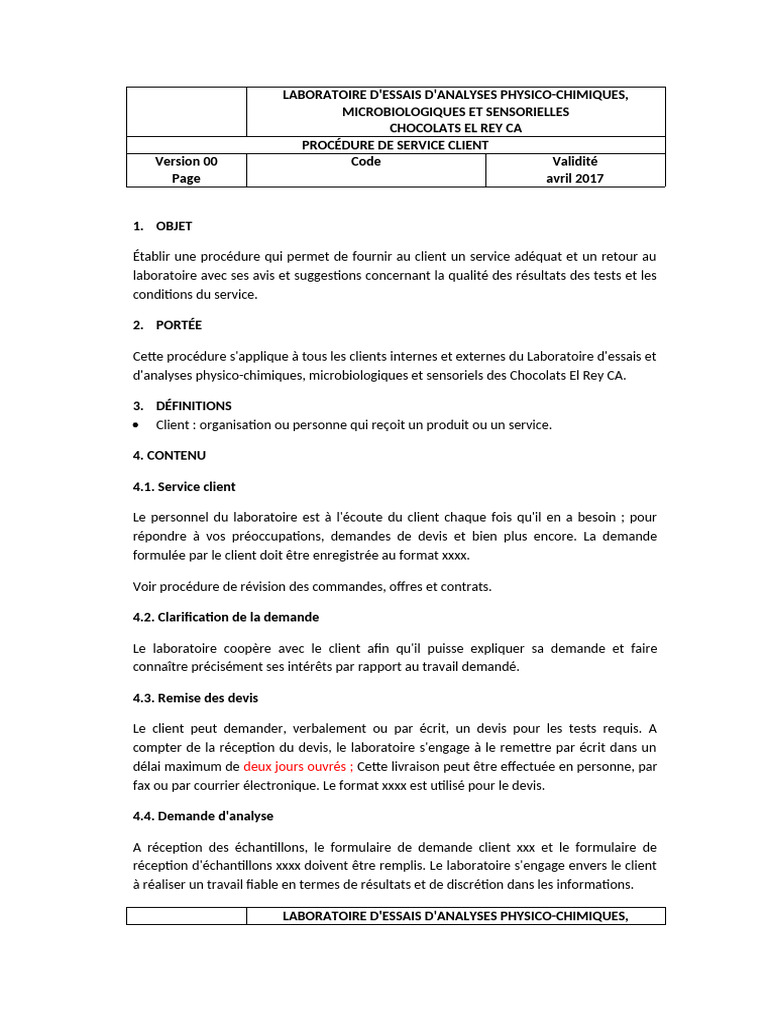 Procédure de Service Client El Rey | PDF