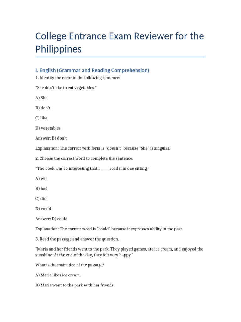 College Entrance Exam Reviewer PH | PDF