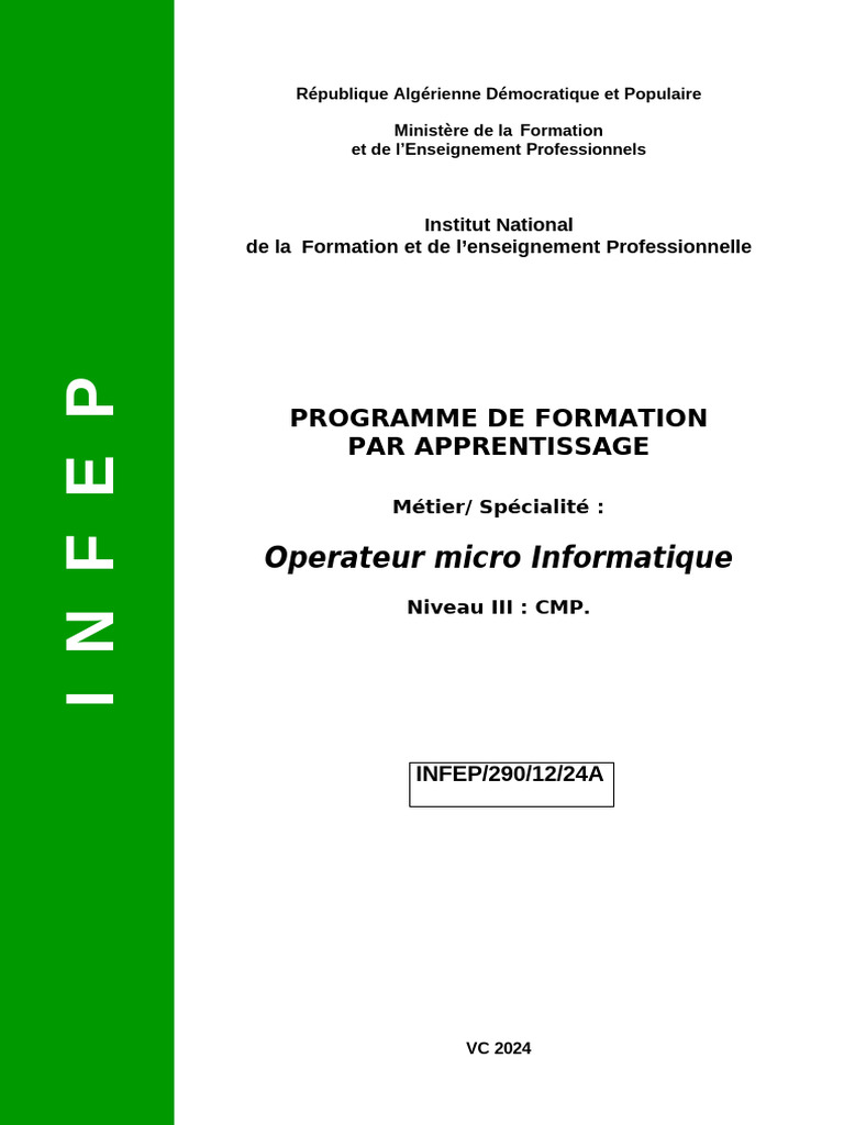 Programme de formation opérateur micro-informatique | PDF | Pédagogie ...