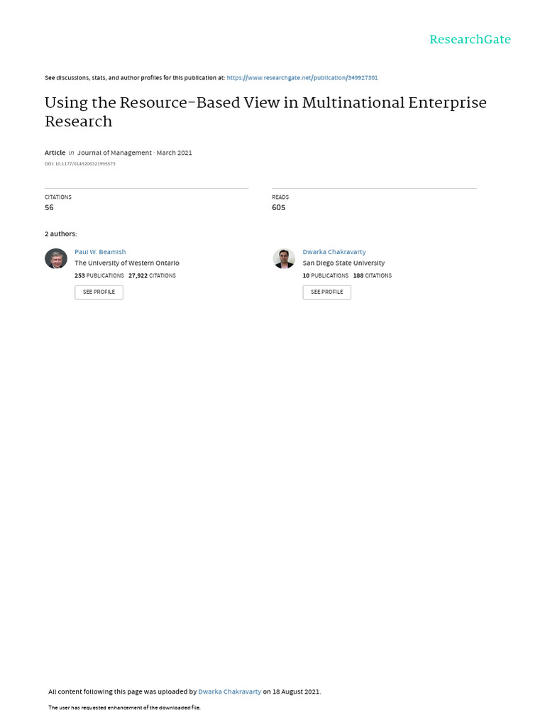 Resource-Based View in MNE Research | PDF | Corporate Social ...