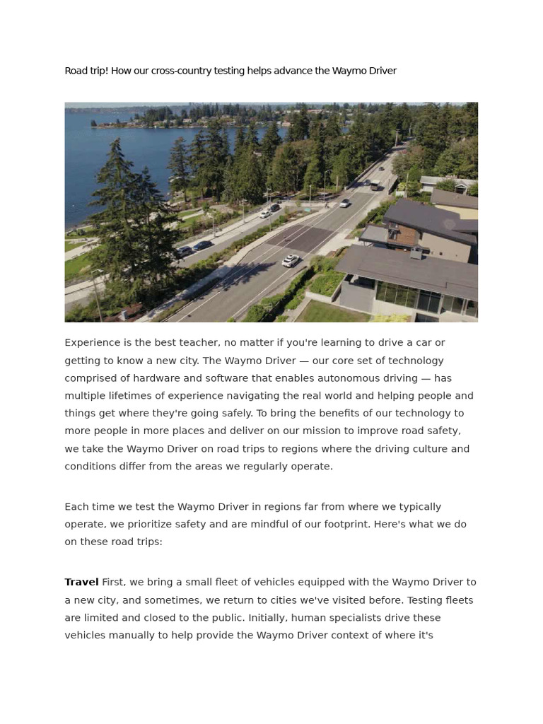 Road Trip! How Our Cross-Country Testing Helps Advance The Waymo Driver ...