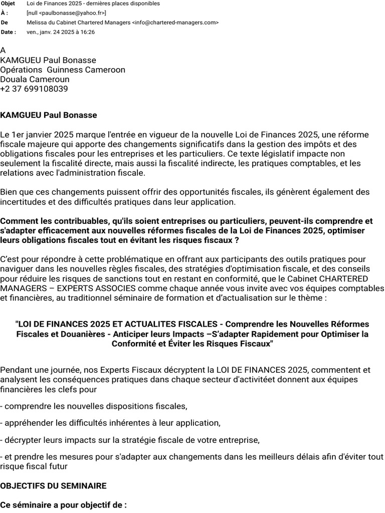 Séminaire sur la Loi de Finances 2025 | PDF | Impôts | Business