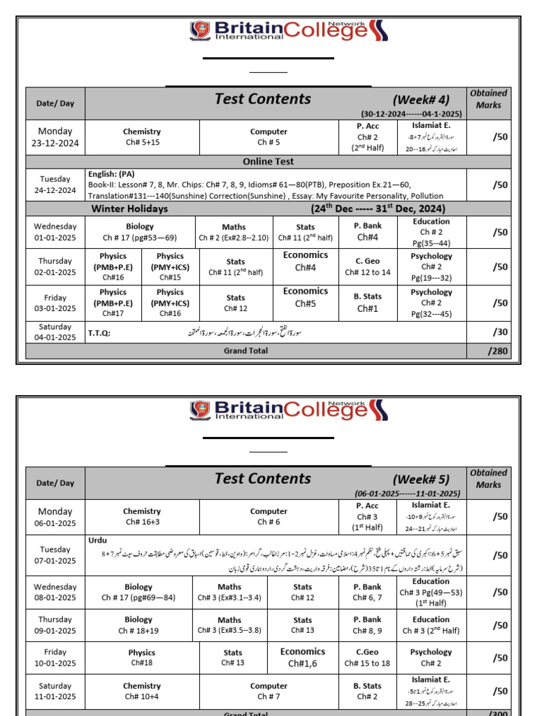 (1A) 2nd Year 1st Test Content Week#4+5 | PDF