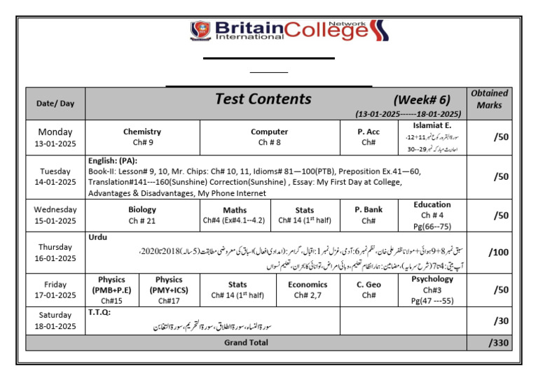 (1A)2nd Year 1st Test Content Week+ 6 (2) | PDF