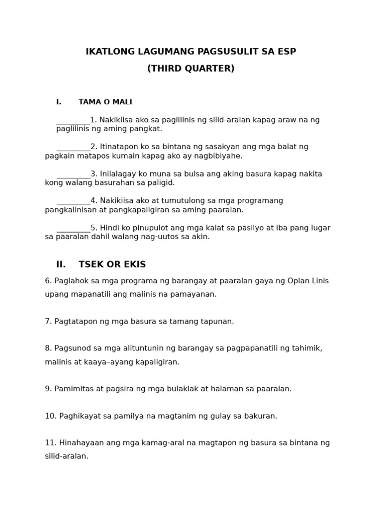 Summative Test Week 3-Quarter 3 | PDF