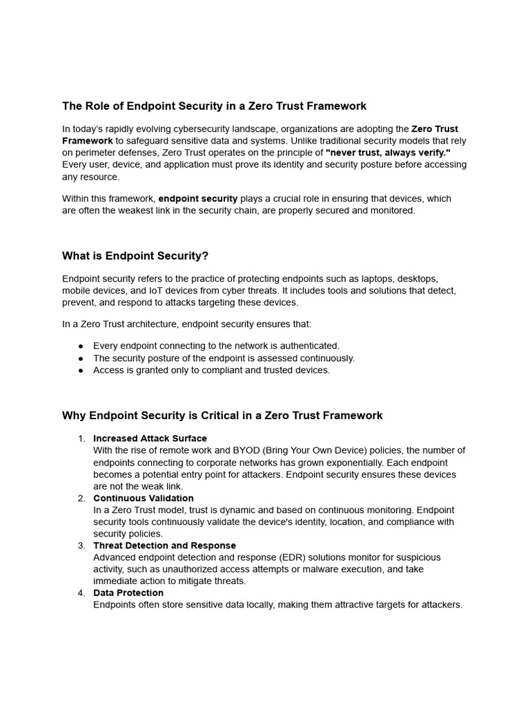 Endpoint Security in Zero Trust Framework | PDF | Security | Computer ...