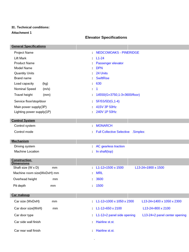 Passenger Elevator Specifications and Features | PDF | Door | Elevator