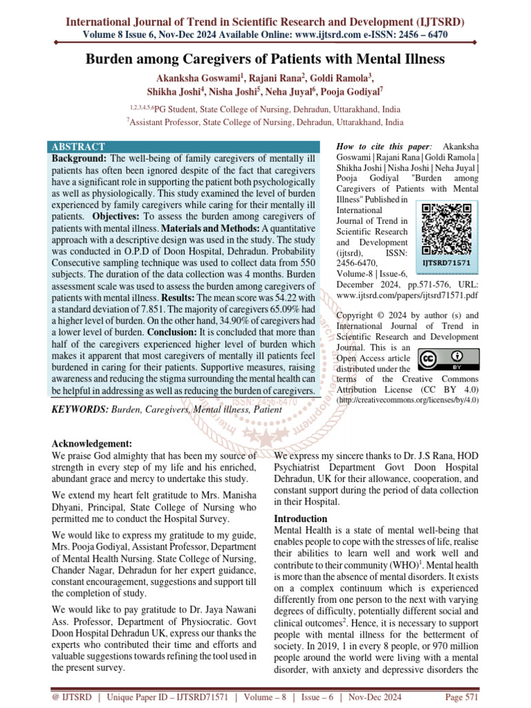 Burden Among Caregivers of Patients With Mental Illness | PDF ...