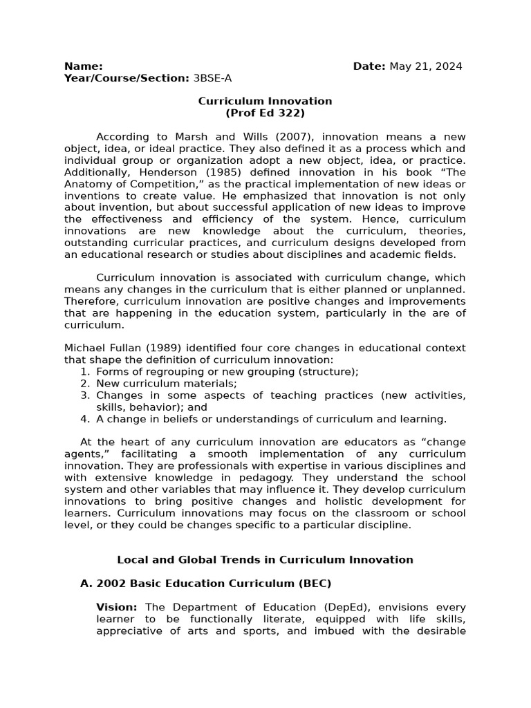 Curriculum Innovation in Education Systems | PDF | Curriculum ...