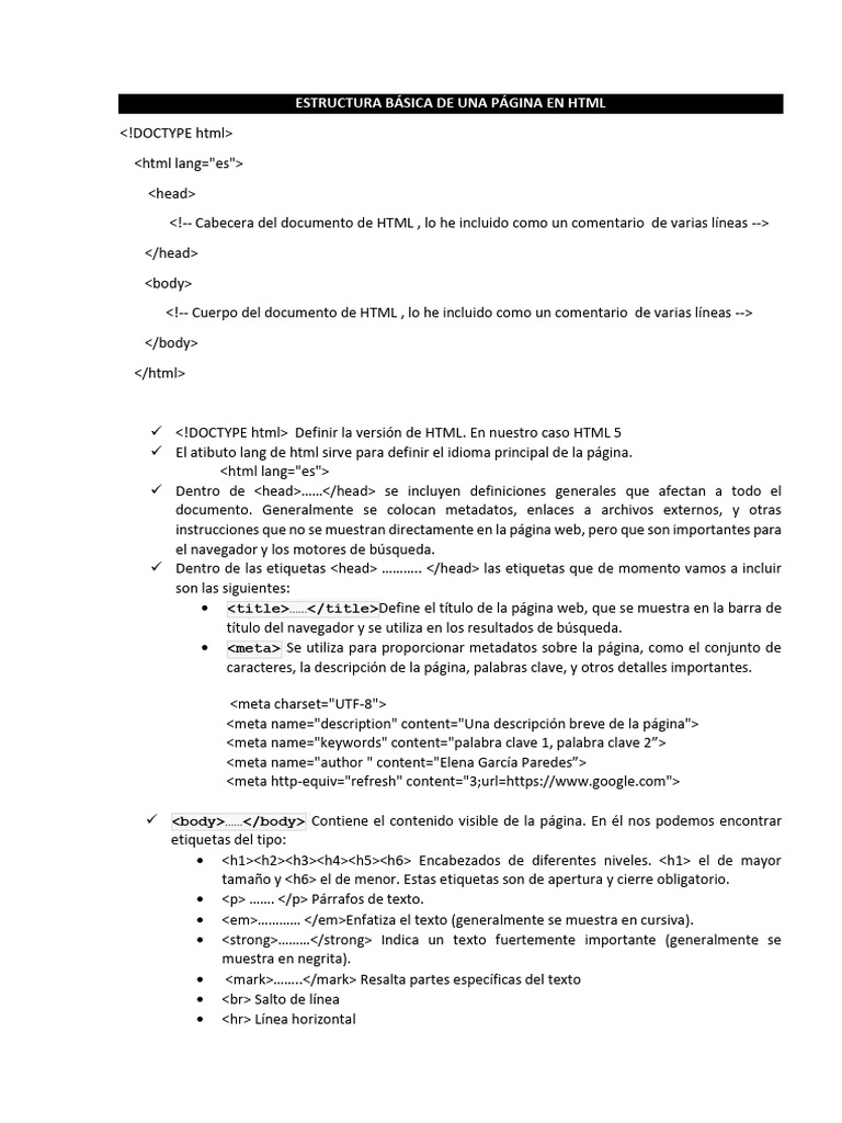 Estructura b sica de una p gina en html 1 pdf html red mundial
