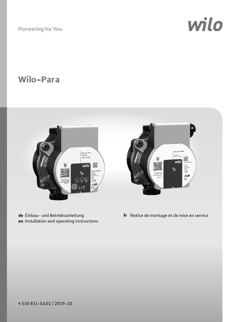 Notice d'utilisation Circulateur WiloPara PDF Soupape Pompe — free download