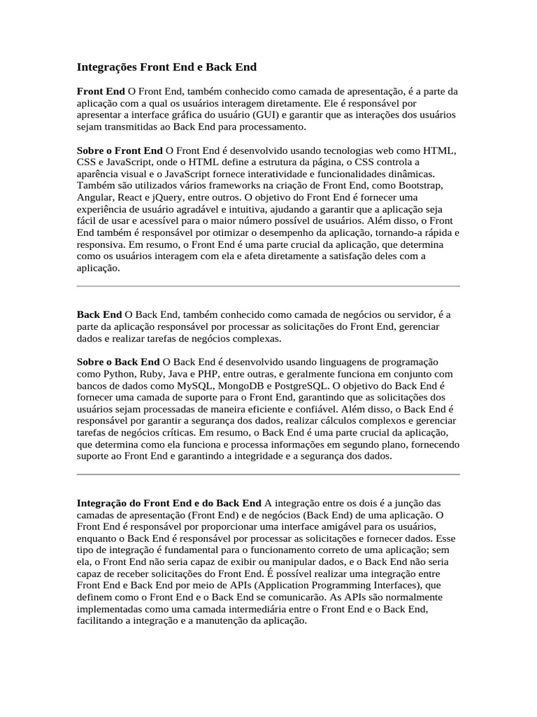 Integração Front End e Back End | PDF | XML | Segurança da informação