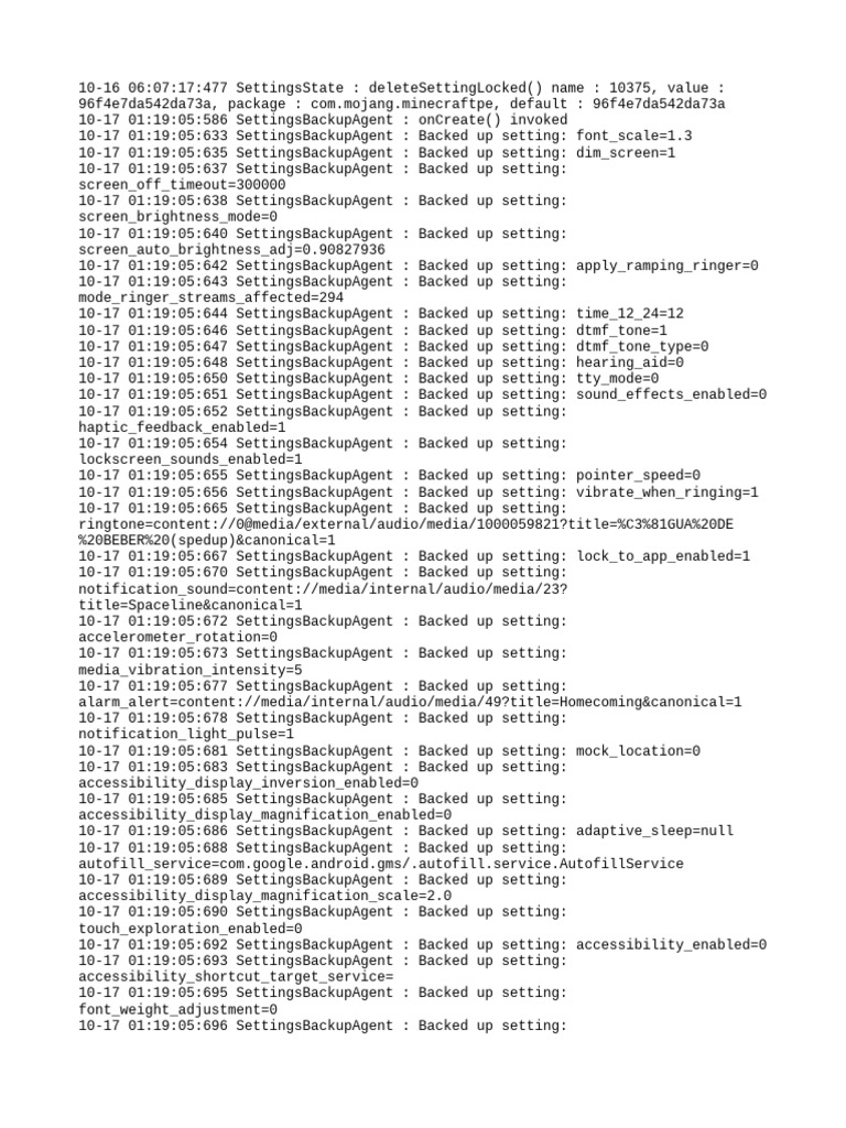 Android Settings Backup Log Details | PDF | Software | System Software