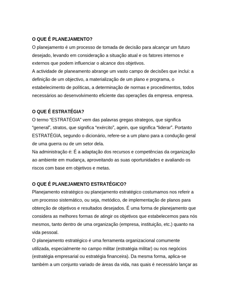 Planejamento Estratégico: Definição e Vantagens | PDF | Planejamento ...