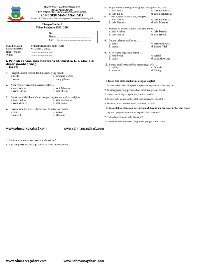 SOAL UH 2 PAI | PDF
