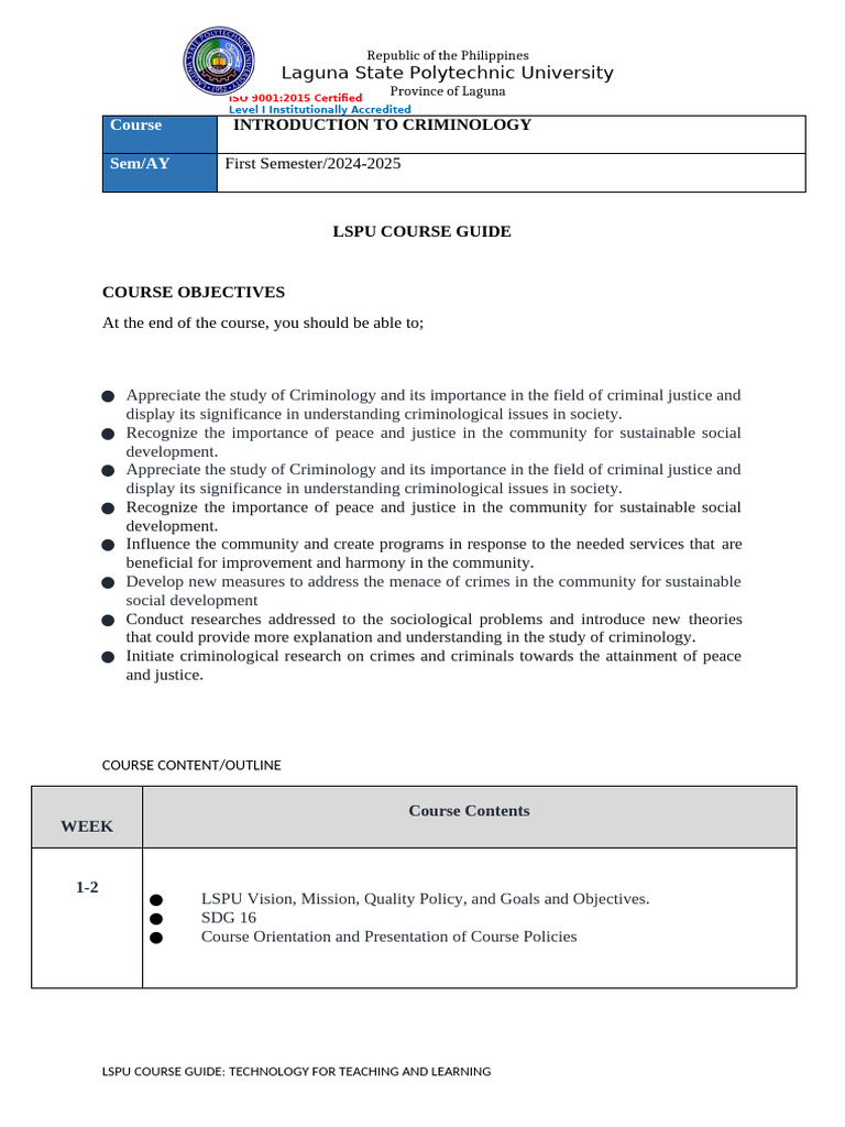 Introduction to Criminology Course Guide | PDF | Criminology | Crimes