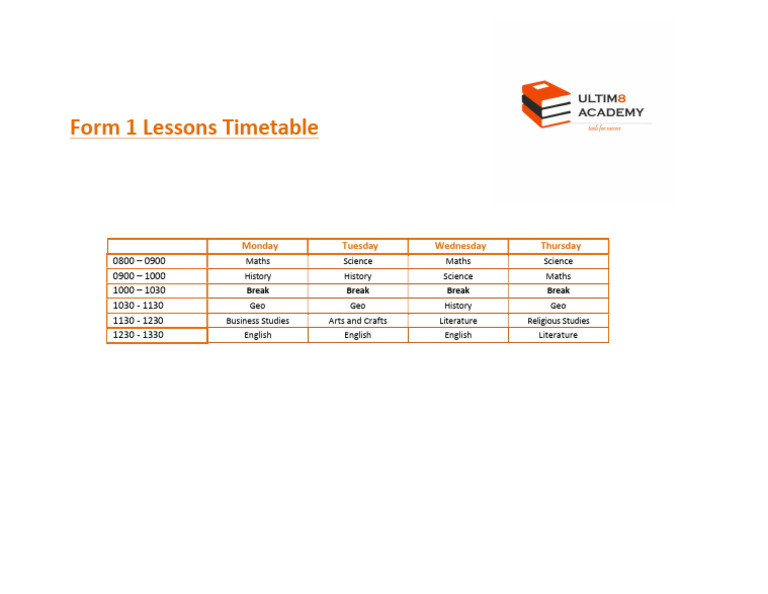 Form 1 Weekly Lessons Schedule | PDF