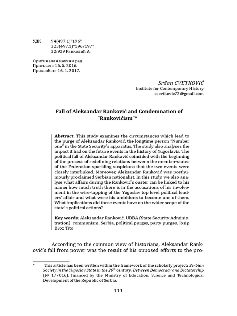 Fall of Aleksandar Ranković Explained | PDF | Socialist Federal ...