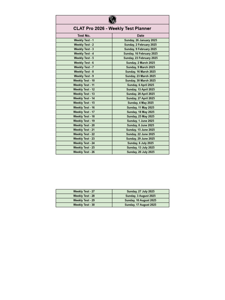 677e42d8577b23f2c2e93e57 - ## - Weekly Test Planner | PDF