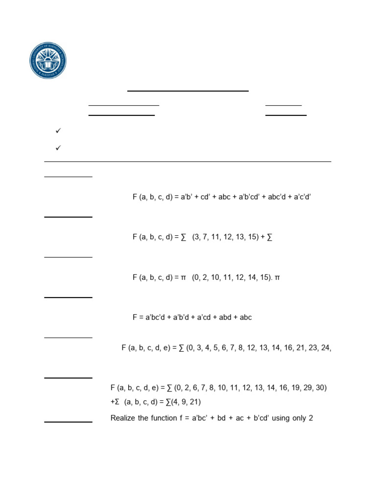 Practice Assignment No-3 Digital Logic Design Fall 2024 | PDF ...