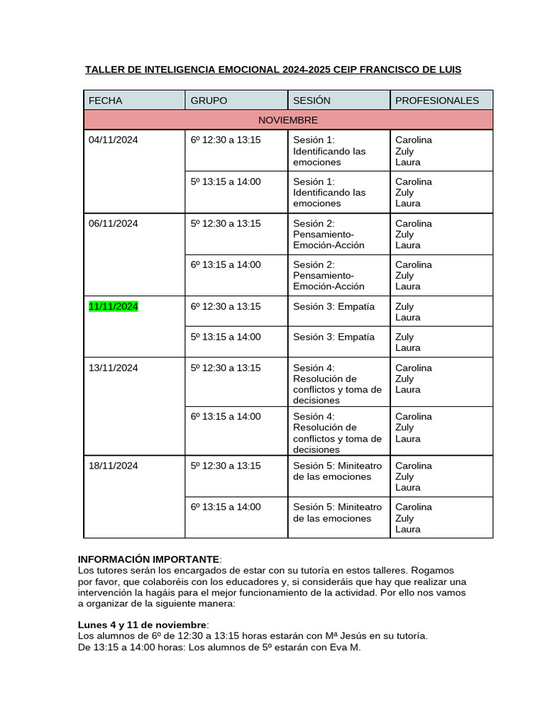 Taller de Inteligencia Emocional 2024-2025 | PDF | Inteligencia ...