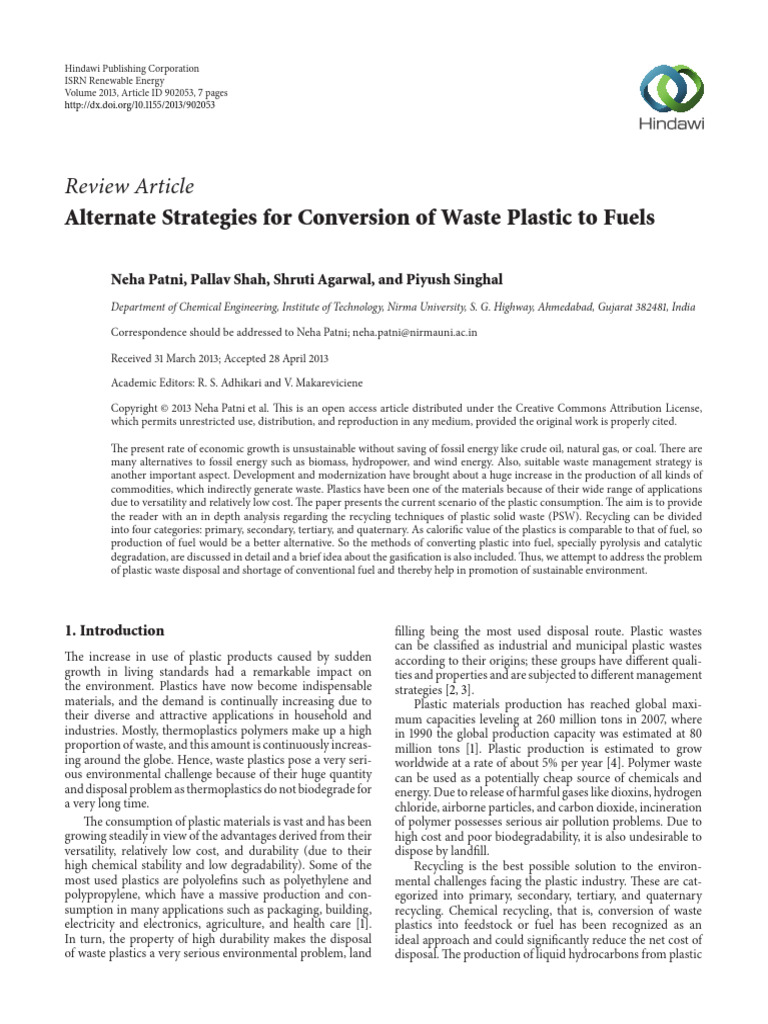 Alternate Strategies For Conversion of Waste Plastic To Fuels | PDF ...