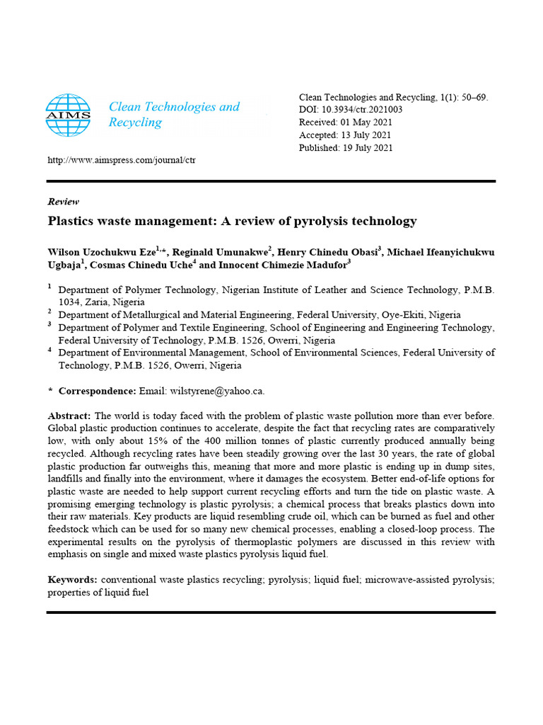 Critiques of Pyrolysis in Plastic Waste Management | PDF | Pyrolysis ...