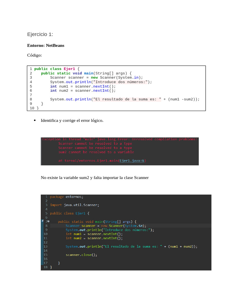 Errores y correcciones en Java | PDF | Programación de computadoras ...