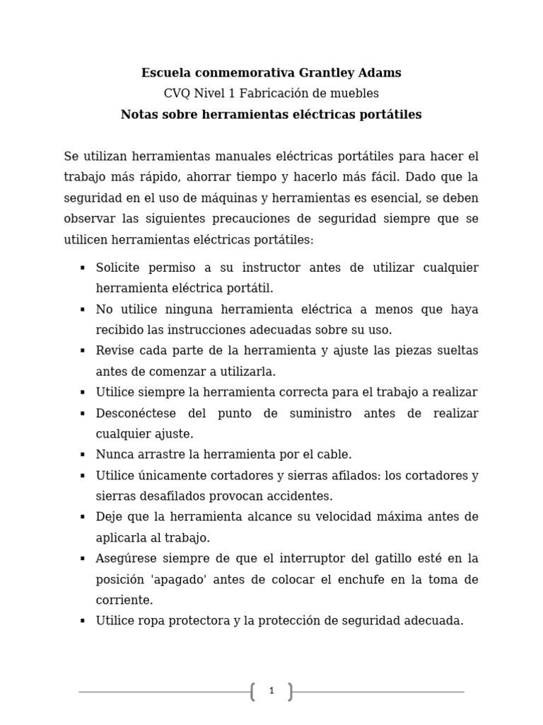 Seguridad y uso de herramientas eléctricas | PDF | Perforar | Perforación