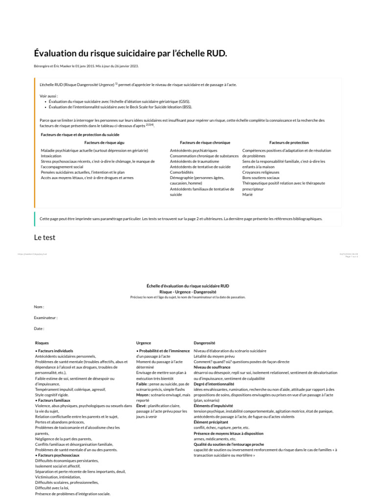 Évaluation du risque suicidaire RUD | PDF | Suicide | Psychiatrie