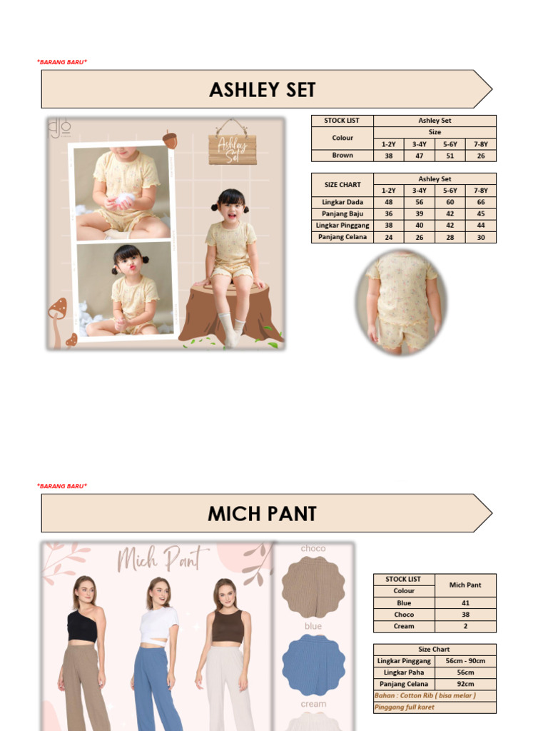 Kids Clothing Stock List & Size Chart | PDF