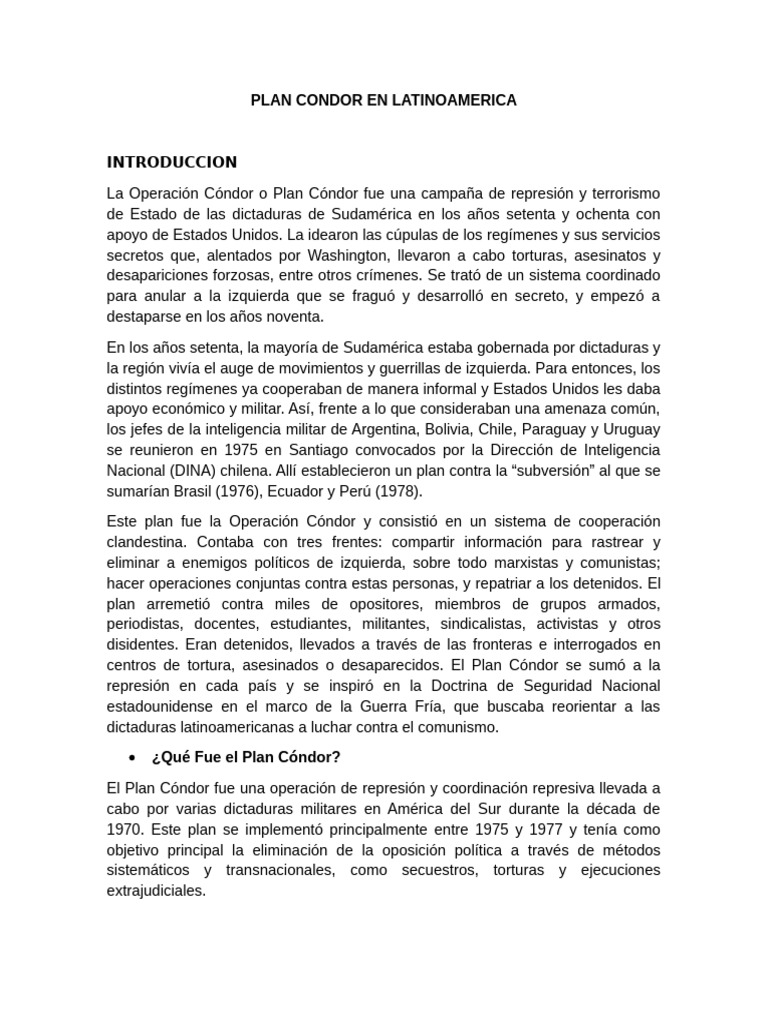 Plan Cóndor: Represión en Sudamérica | PDF | Dictadura | Gobierno