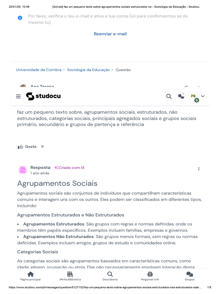 (Solved) Faz Um Pequeno Texto Sobre Agrupamentos Sociais Estruturados ...