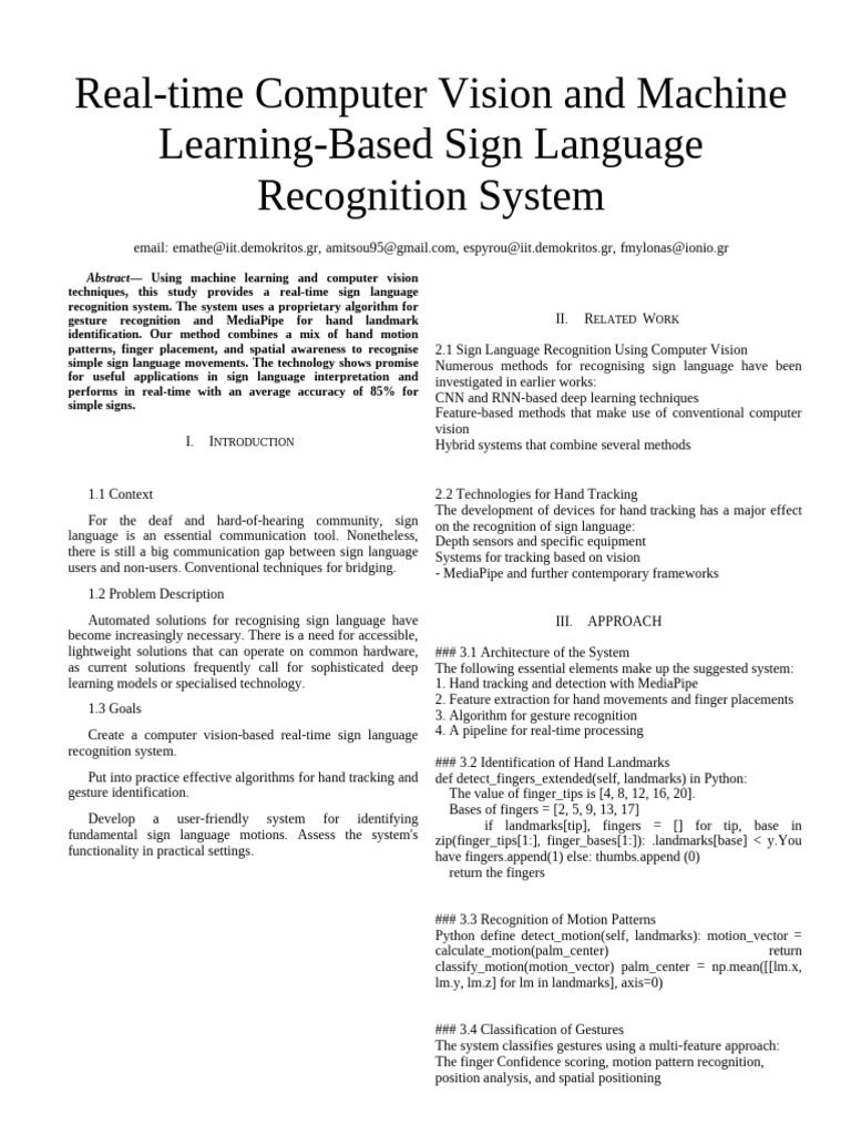 Real-Time Sign Language Recognition System | PDF | Computer Vision ...