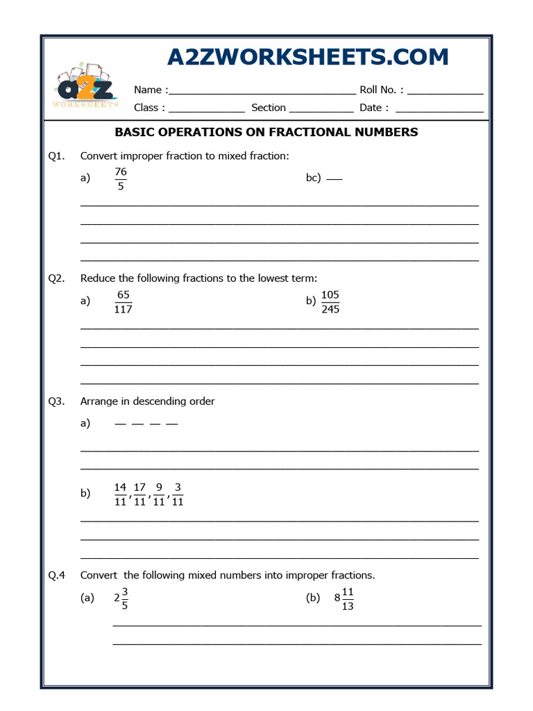 Basic Operations on Fractions Worksheet | PDF | Division (Mathematics ...