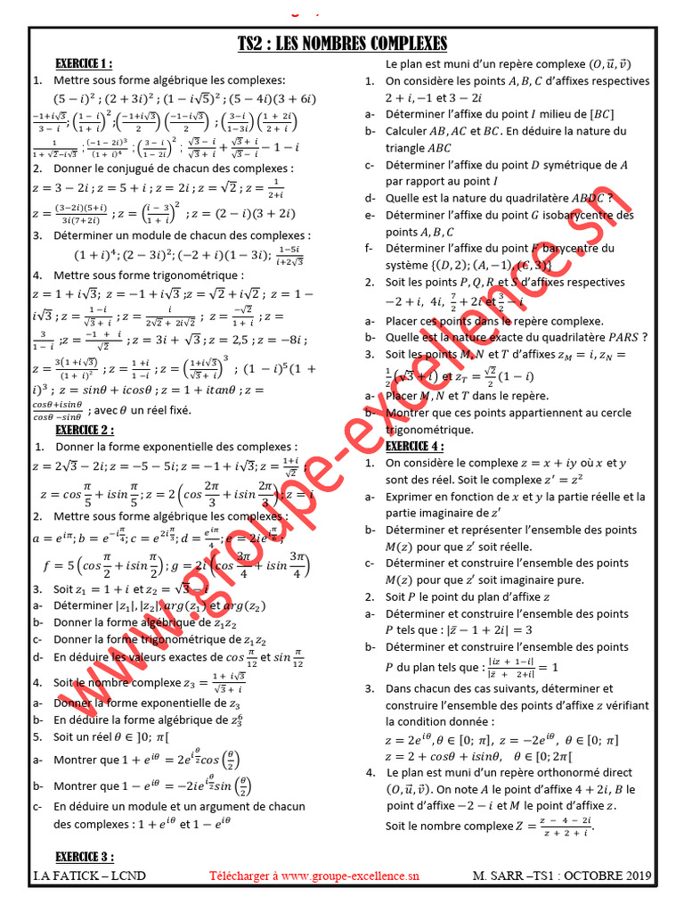 Exercices sur les Nombres Complexes | PDF | Nombre complexe | Racine carrée