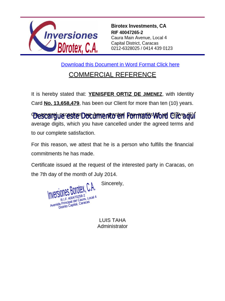 Commercial Reference Letter Format | PDF | Business