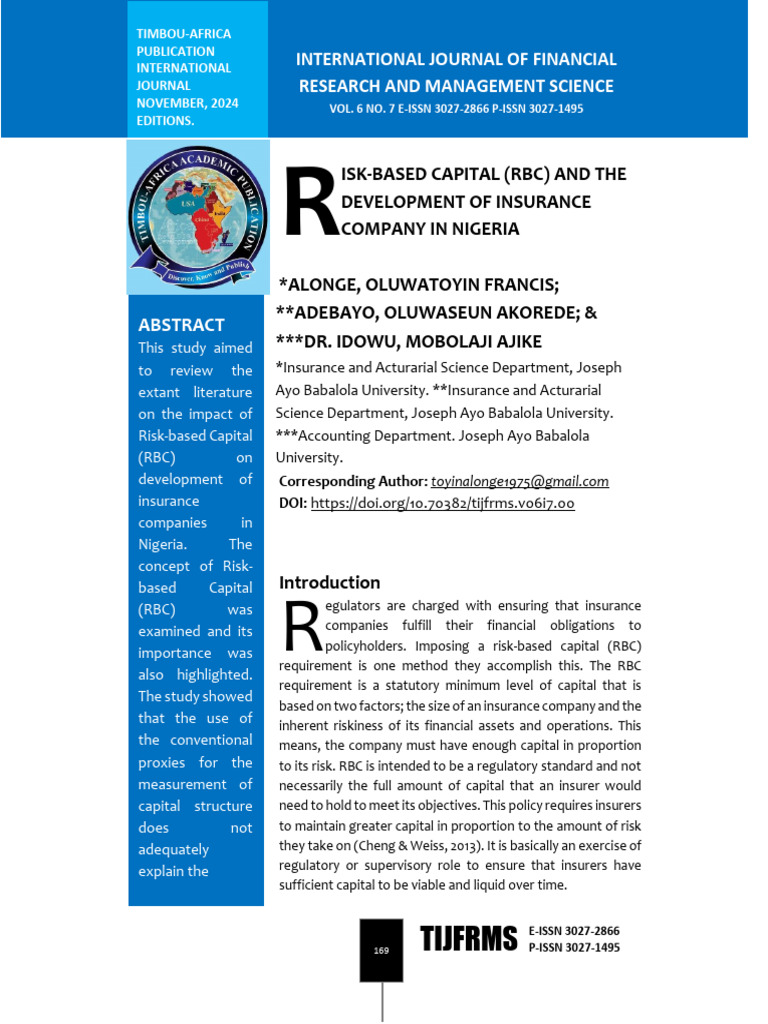 Risk-Based Capital RBC and The Development of Insu | PDF | Capital ...