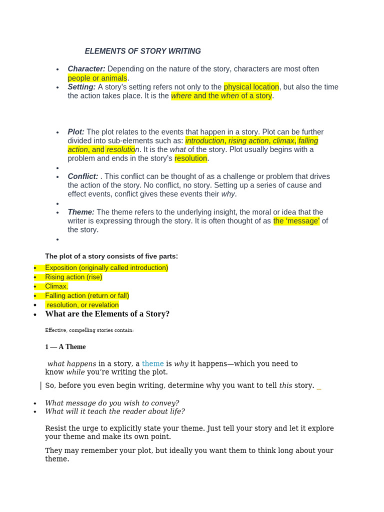 Elements of The Story Writing | PDF | Plot (Narrative) | Hero