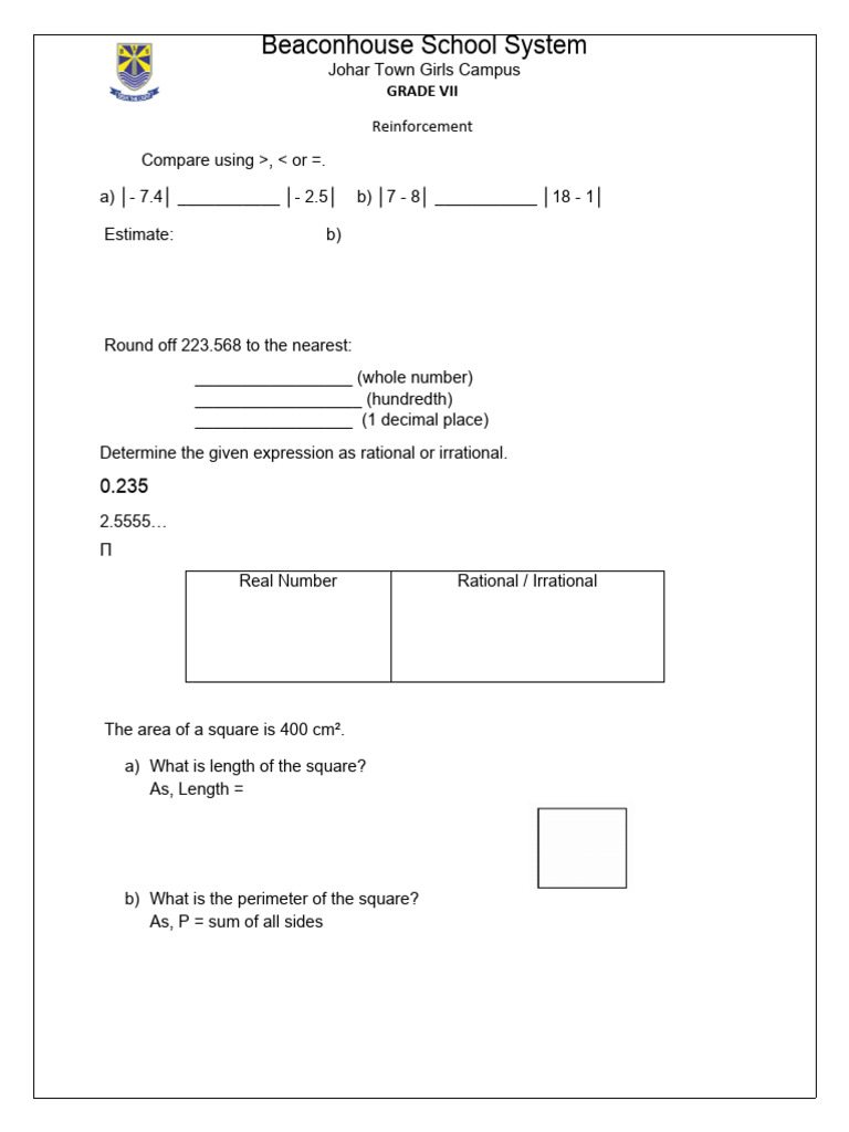 Grade VII Math Reinforcement Exercises | PDF