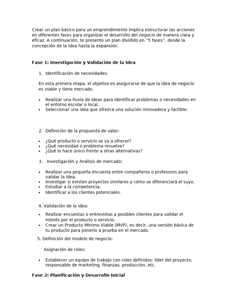 Plan Básico para Un Emprendimiento Grado 10 y 11 | PDF | Marketing ...