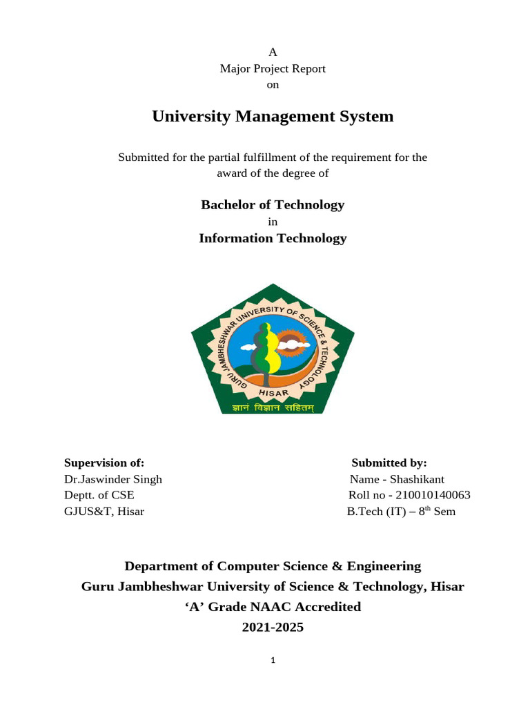 B.Tech Project: Univ. Mgmt. System | PDF | Career And Technical ...