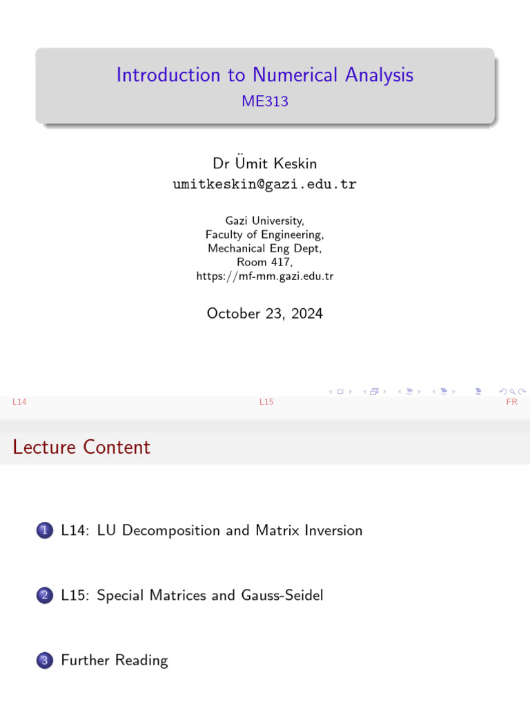 Introduction To Numerical Analysis: DR Umit Keskin | PDF | Matrix ...