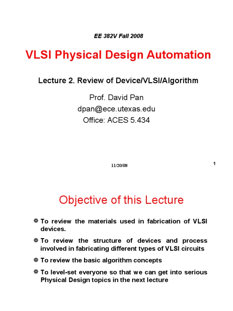 VLSI Physical Design Automation Lecture 2. Review of Device/VLSI