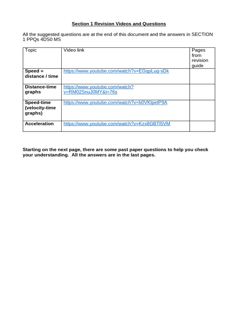 Section 1 MOTION REVISION | PDF | Speed | Acceleration