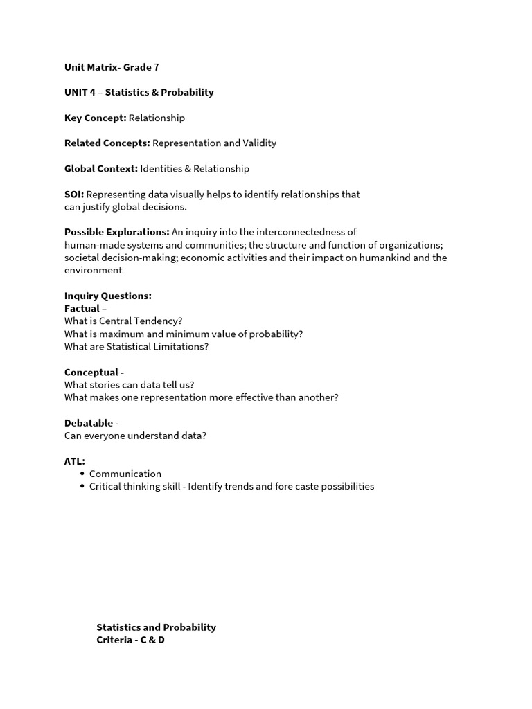 Grade 7 Statistics & Probability Unit | PDF