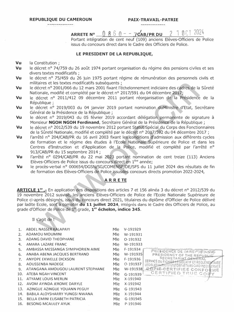 Intégration des Officiers de Police 2024 | PDF | Action légale ...