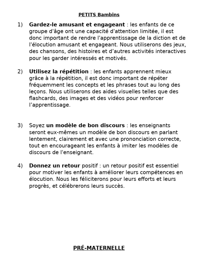 Techniques d'élocution pour jeunes enfants | PDF | Communication non ...