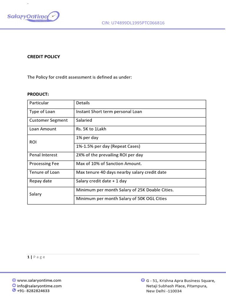 Kasar Credit Loan Assessment Policy | PDF | Financial Services
